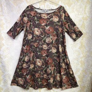 Wilde Womens Size XL Floral Print Short Mini Dress Mauve Purple Pink Stretchy